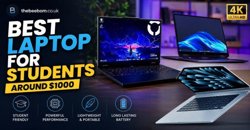 Best budget laptop for students 2026 showing an open laptop on a study desk.